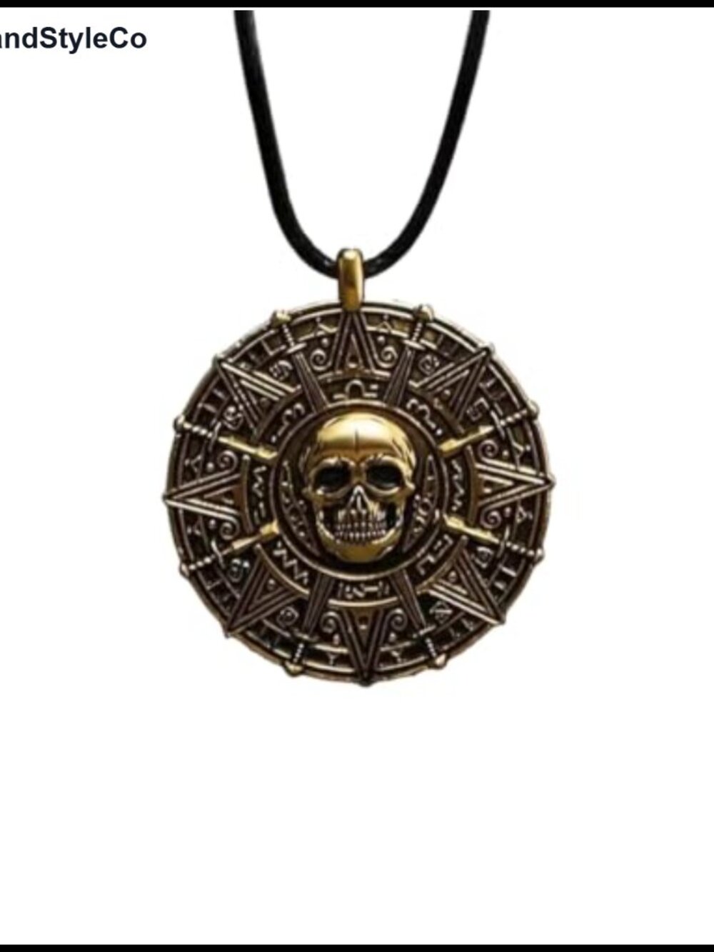 Vintage Mayan Aztec Skull Sun Calendar Pendant Necklace Alloy Medallion Leather
